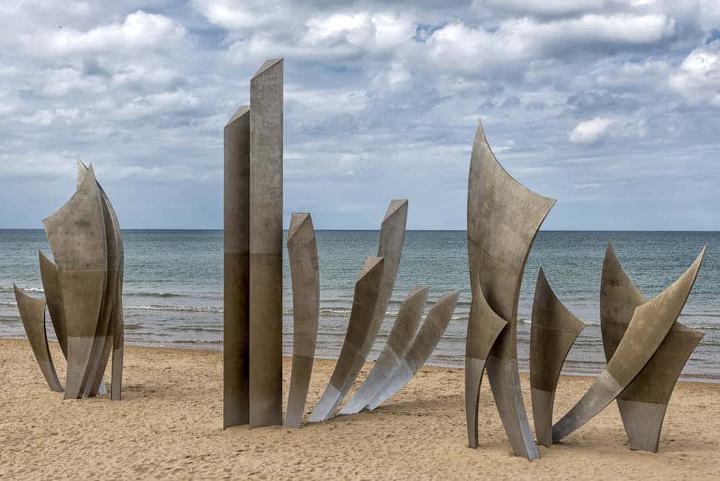 Stunning view of Les Braves Memorial on Omaha Beach, Normandy, France.